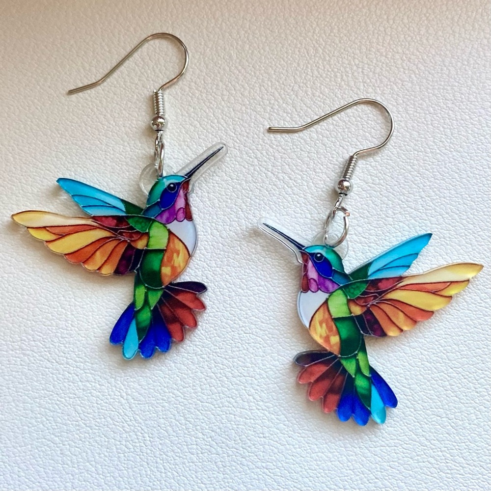 Colorful Hummingbird Bird Earrings